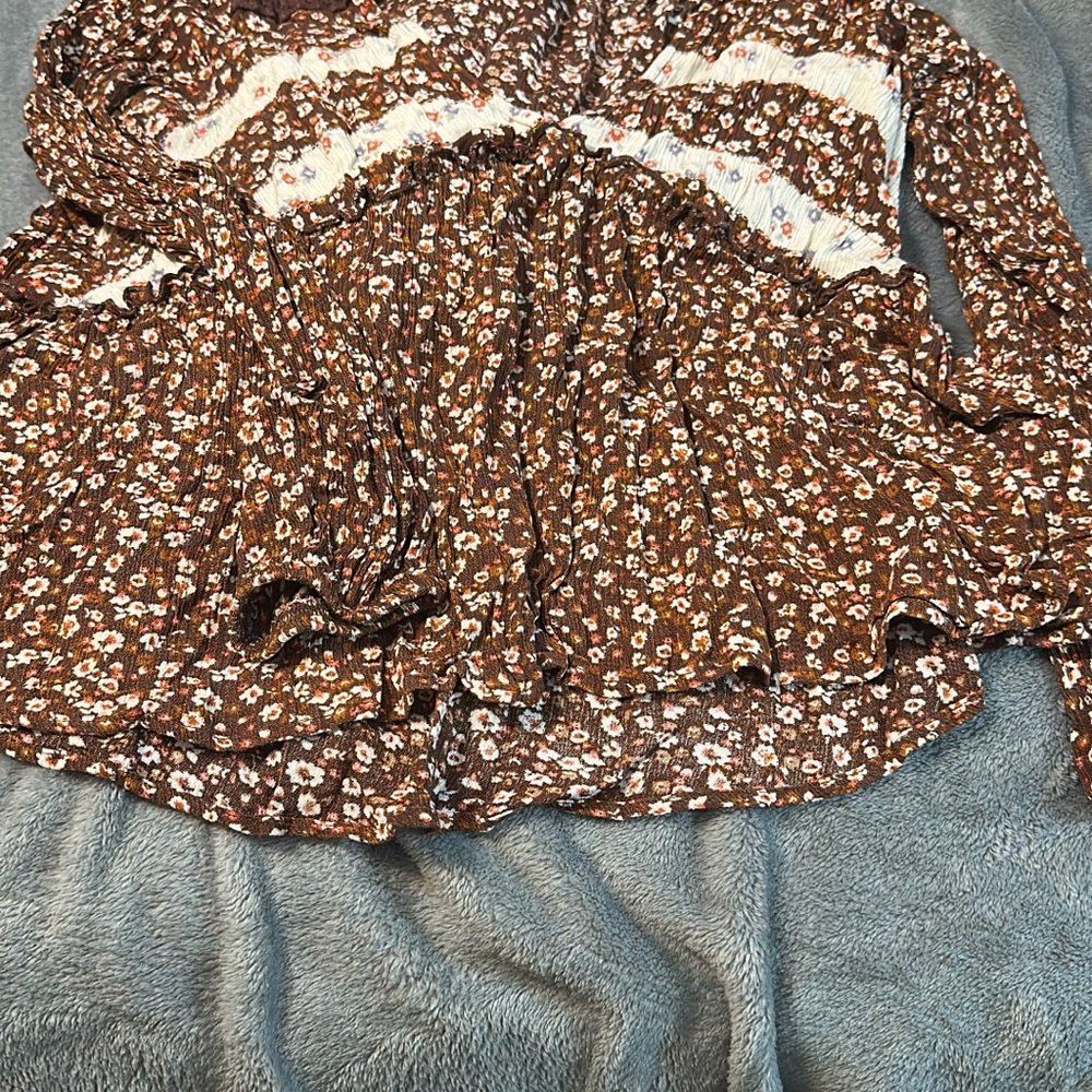 Floral Brown Long Sleeve Blouse-Junior